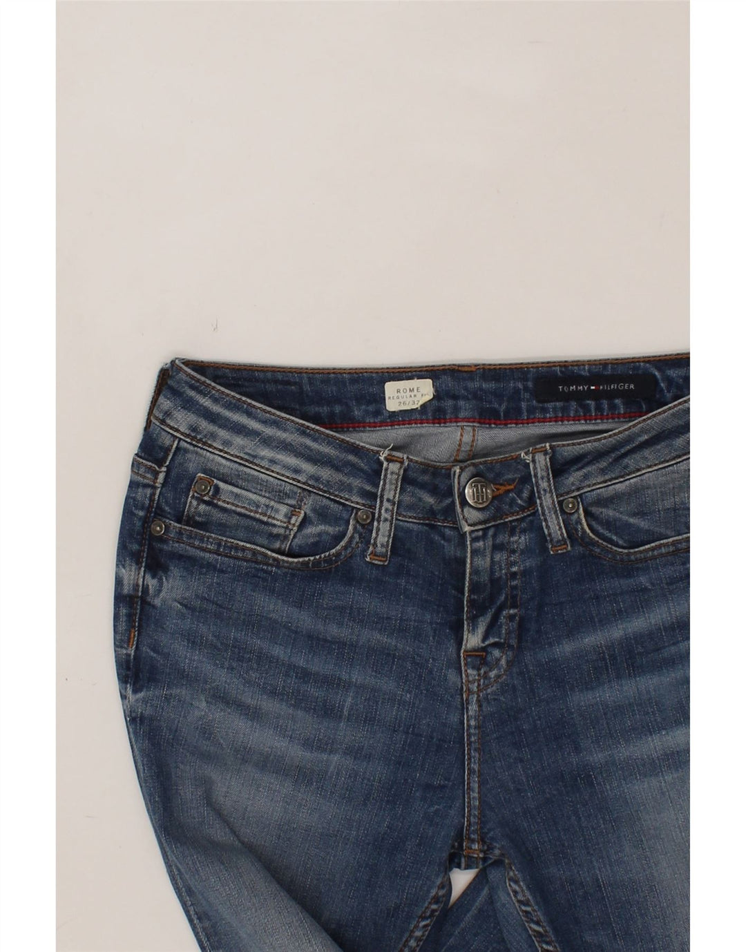TOMMY HILFIGER Womens Rome Regular Fit Slim Jeans W26 L32 Blue Cotton Vintage Tommy Hilfiger and Second-Hand Tommy Hilfiger from Messina Hembry 