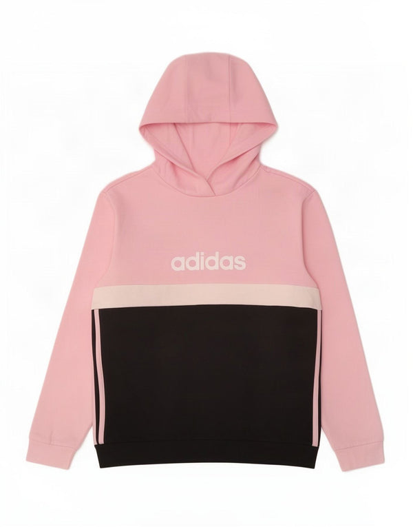 Suéter com capuz gráfico feminino Adidas 11-12 anos rosa algodão colorblock