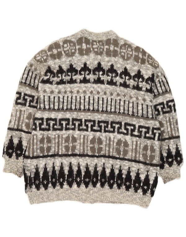 Suéter Cardigan Feminino Vintage UK 20 2XL Cinza Geométrico