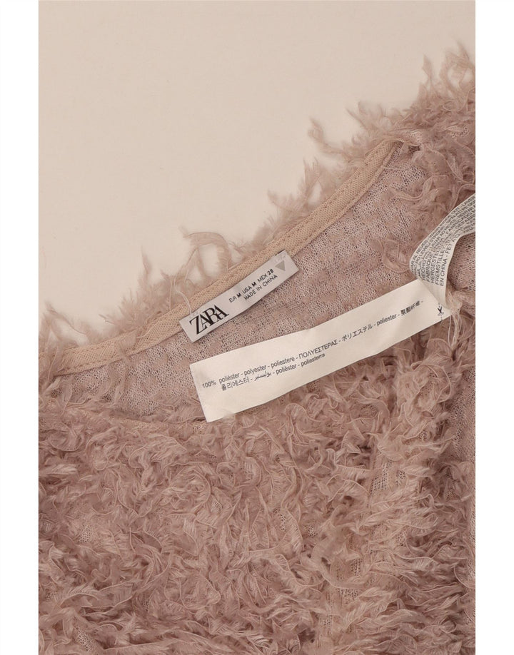 Zara Suéter feminino cropped com gola canoa Reino Unido 12 poliéster rosa médio