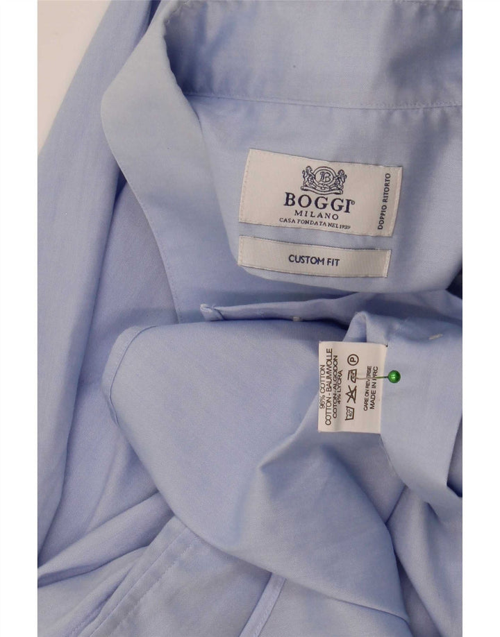 Camisa masculina Boggi Custom Fit tamanho 39 algodão azul médio