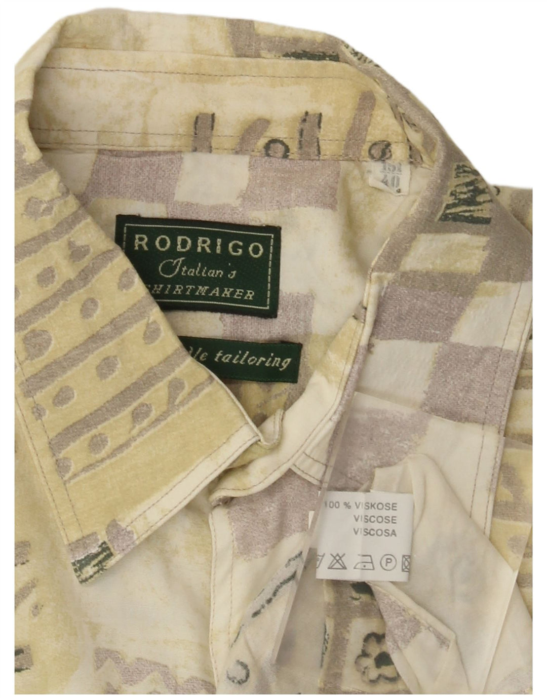 Camisa masculina de manga curta Rodrigo tamanho 40 15 1/2 médio cáqui patchwork