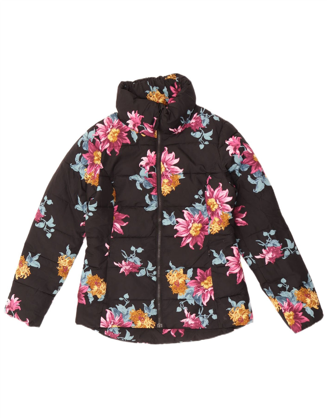 Jaqueta acolchoada superdimensionada feminina Joules UK 10 poliéster floral preto pequeno