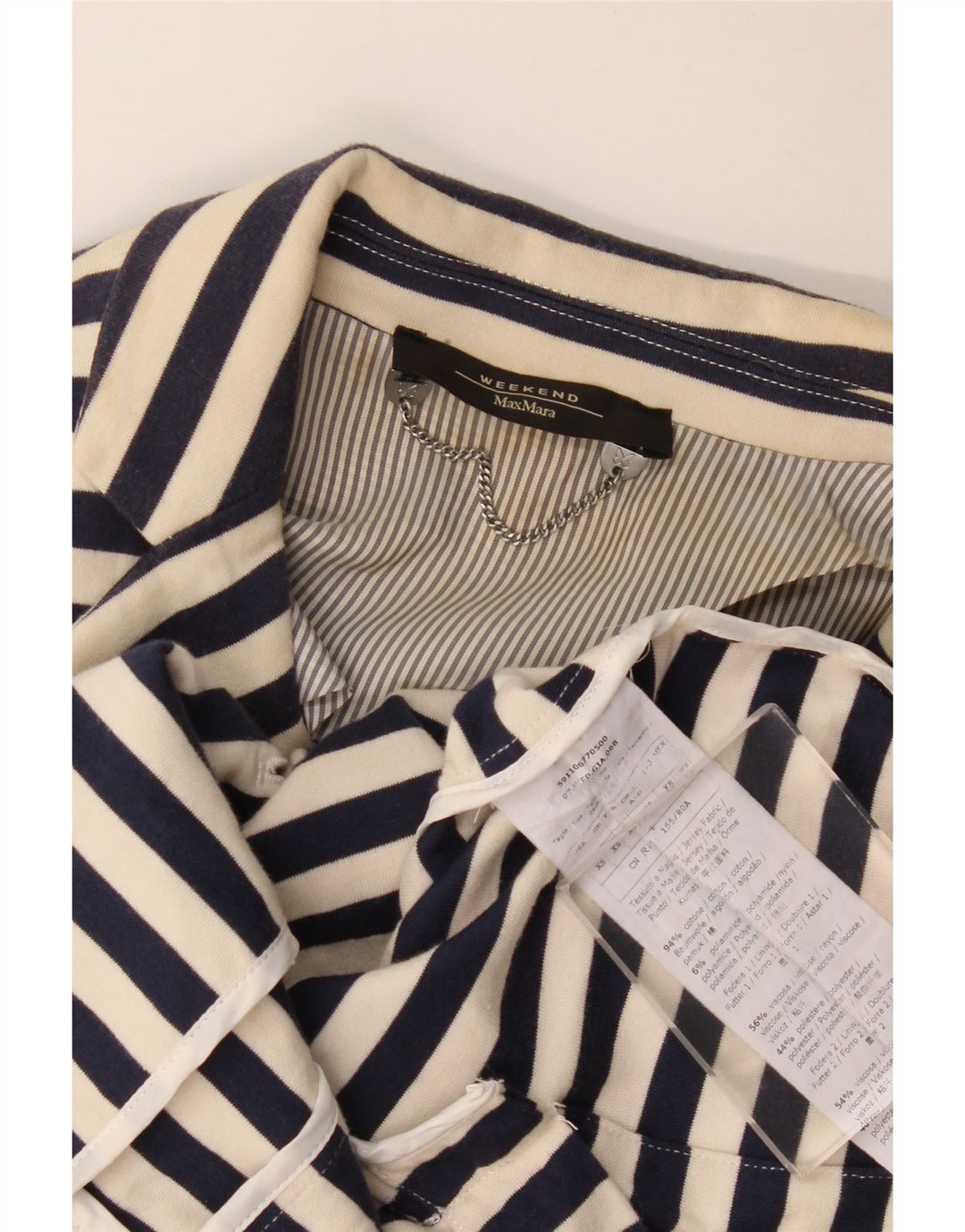 Jaqueta blazer feminina de fim de semana com 2 botões MAX MARA Reino Unido 6 XS azul marinho listrado