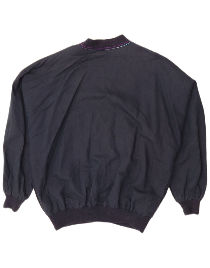 Jaqueta bomber masculina vintage IT 50 grande algodão geométrico azul marinho