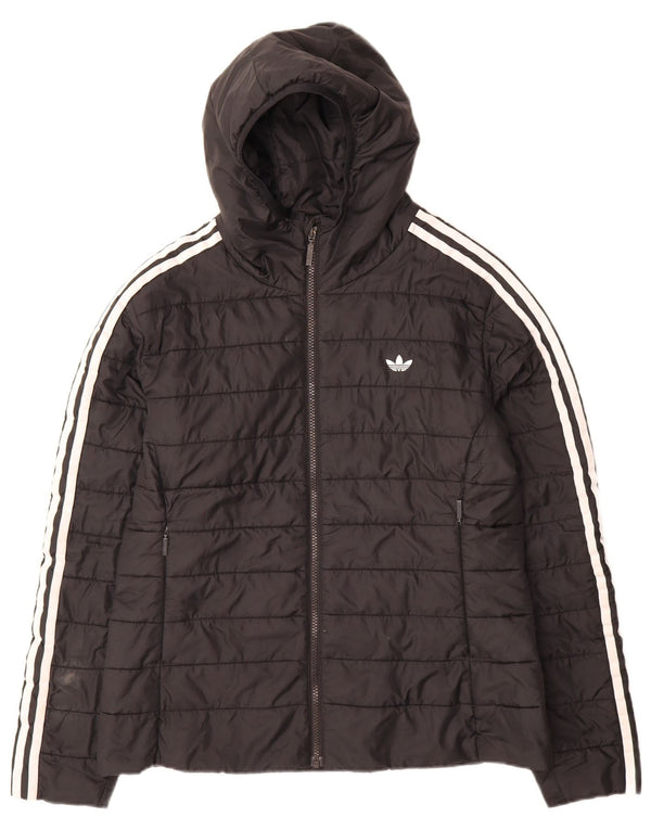 Jaqueta acolchoada com capuz feminina Adidas UK 14 grande poliéster preto