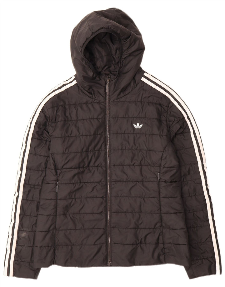 Jaqueta acolchoada com capuz feminina Adidas UK 14 grande poliéster preto