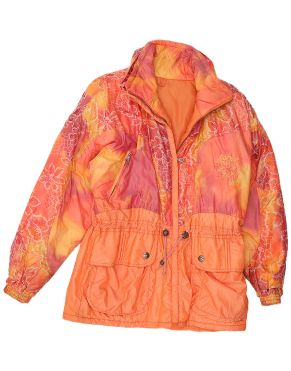 Jaqueta acolchoada oversized feminina vintage UK 14 poliamida floral laranja média