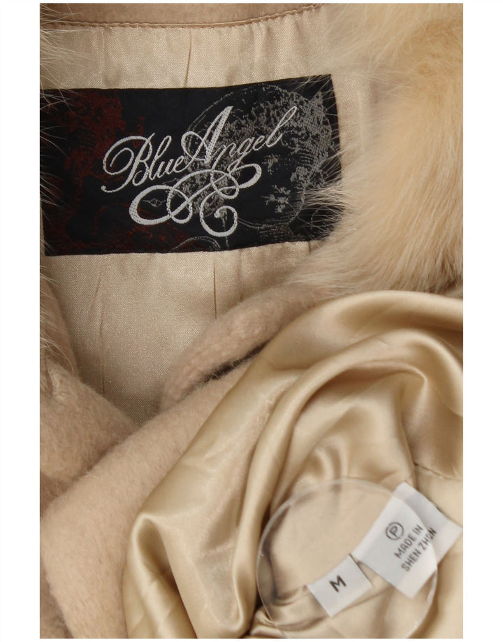 Sobretudo feminino vintage UK 14 caxemira bege médio