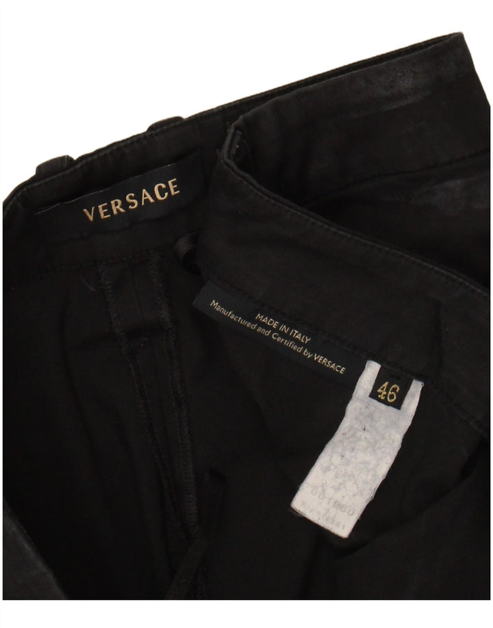 Calça capri reta feminina VERSACE IT 46 grande W30 L20 preta