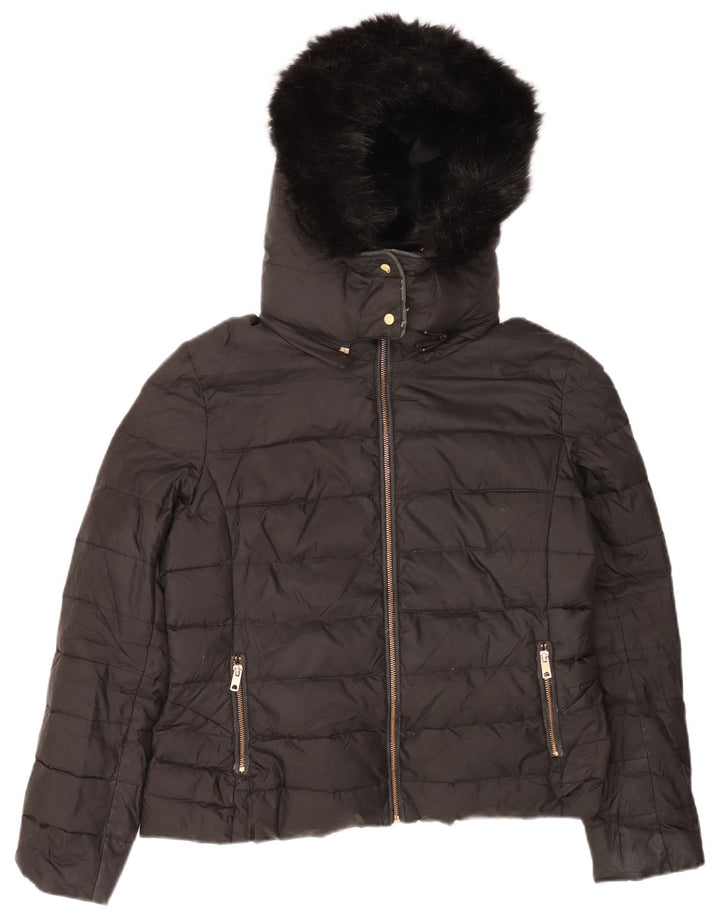 Jaqueta acolchoada com capuz feminina Zara UK 18 XL poliéster preto