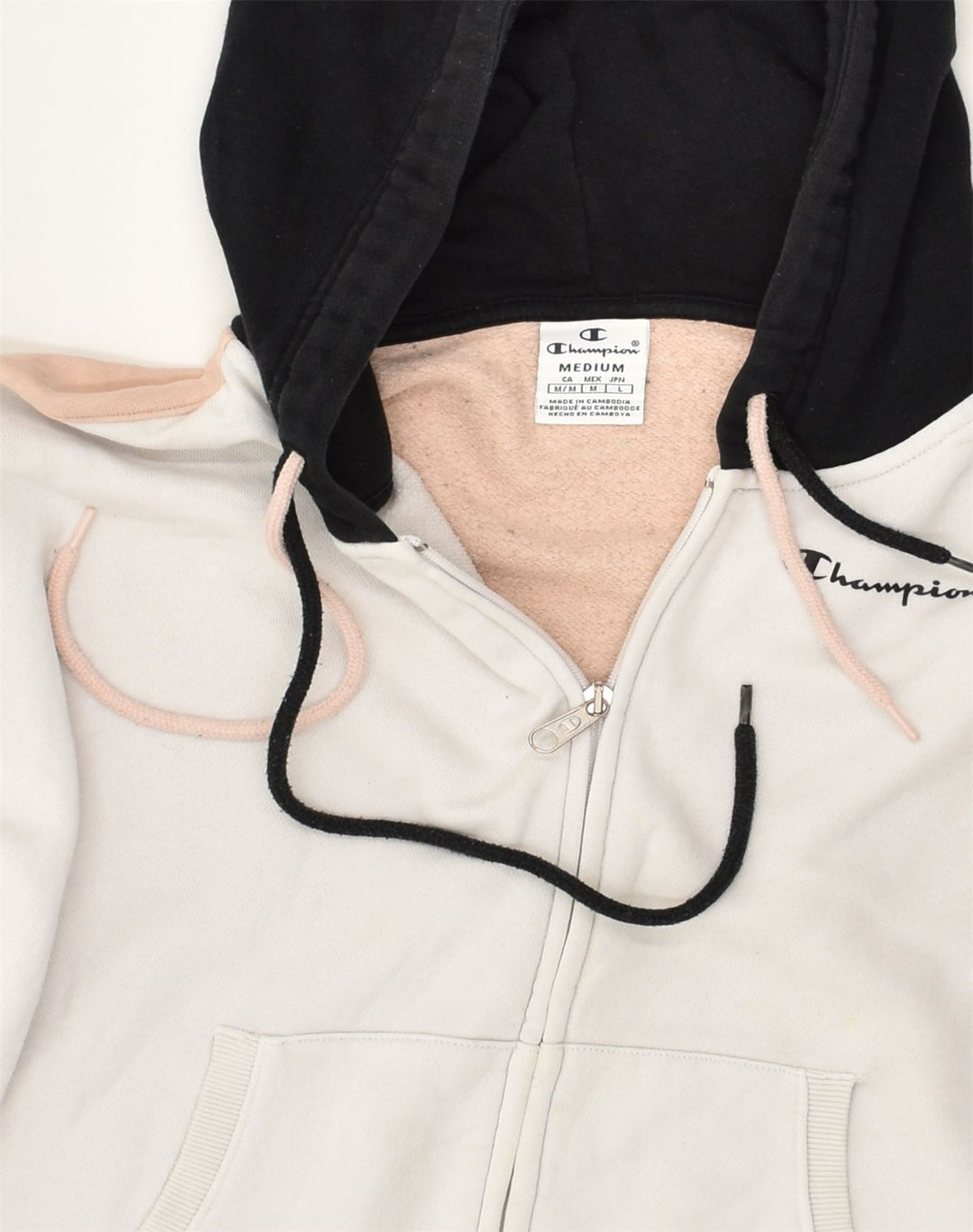 CHAMPION Womens Graphic Zip Hoodie Sweater UK 12 Medium Multicoloured | Vintage Champion | Thrift | Second-Hand Champion | Used Clothing | Messina Hembry 
