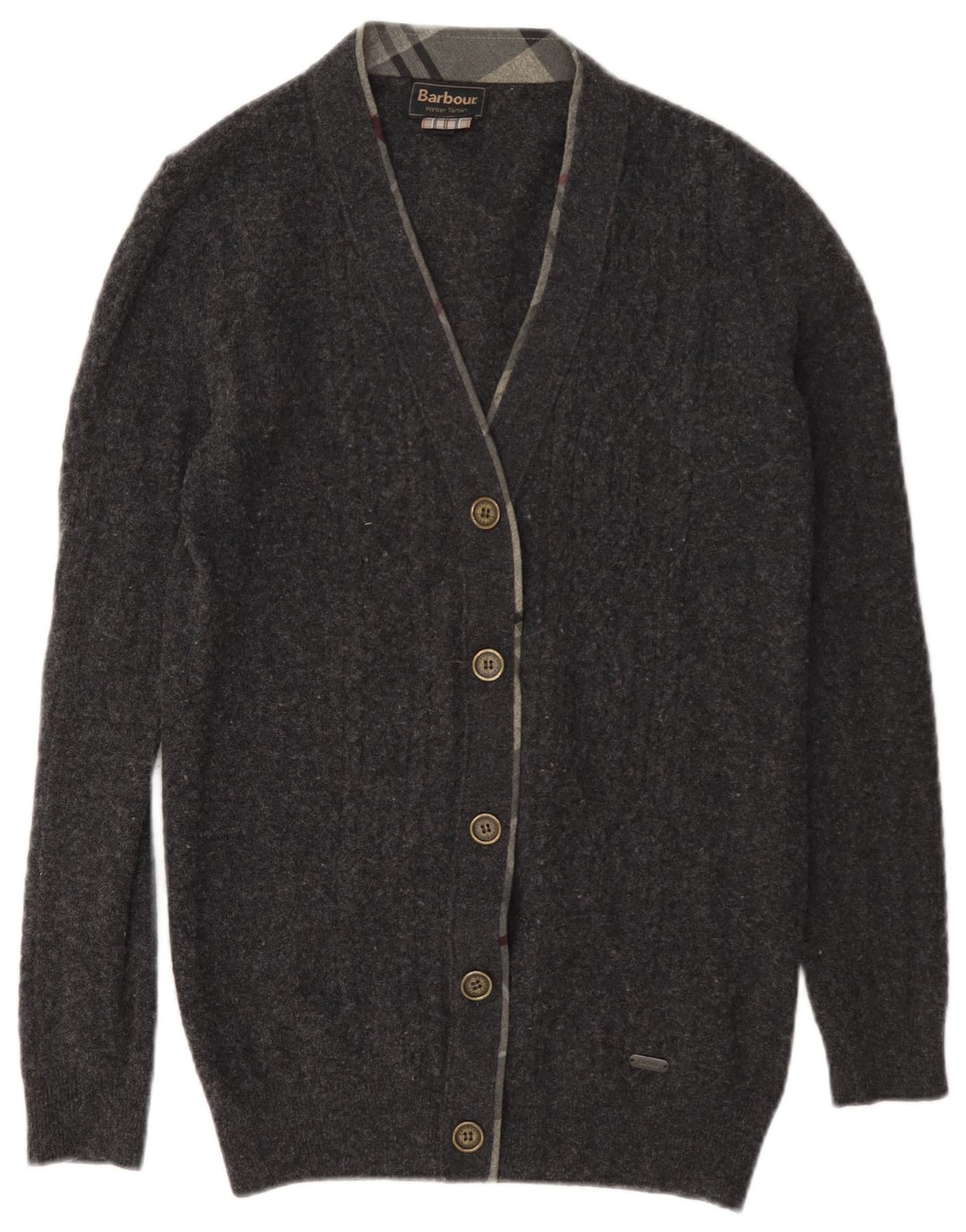 Suéter cardigã feminino Barbour Reino Unido 10 lã cinza pequena