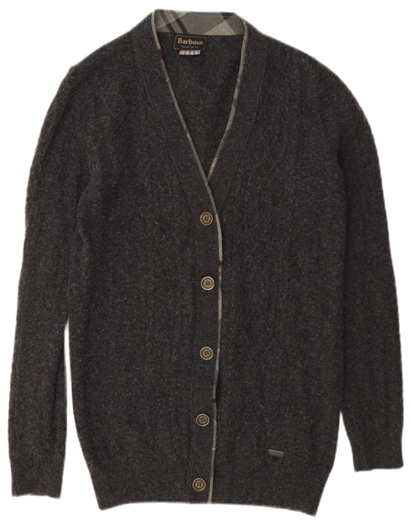 Suéter cardigã feminino Barbour Reino Unido 10 lã cinza pequena