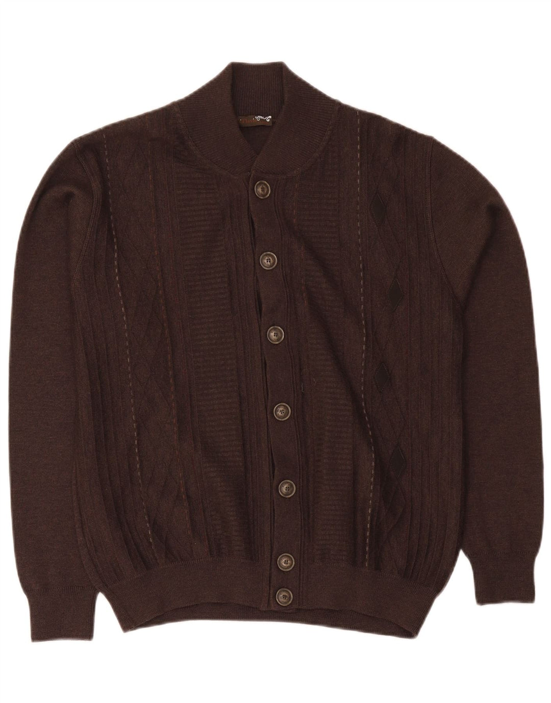 Suéter cardigã masculino vintage de ajuste regular médio marrom lã merino clássico