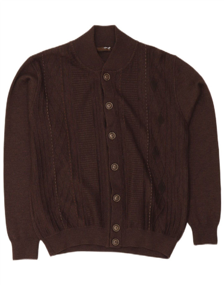 Suéter cardigã masculino vintage de ajuste regular médio marrom lã merino clássico