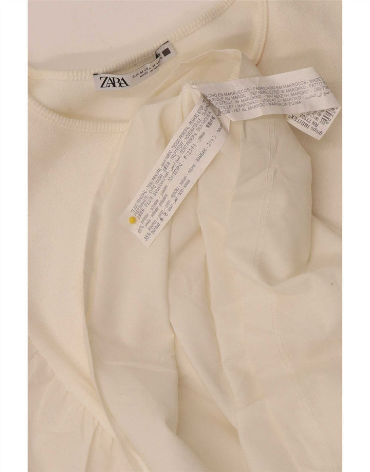 Vestido camiseta feminino Zara UK 12 poliéster branco médio