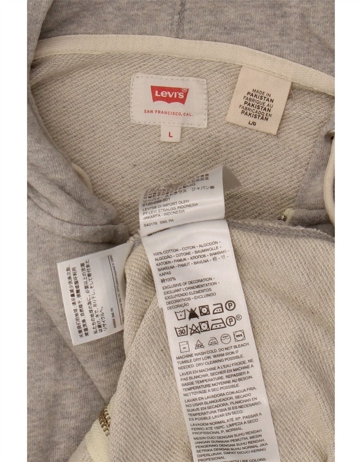 Suéter masculino com capuz e zíper Levi's grande algodão manchado cinza