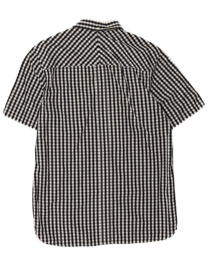Camisa masculina de manga curta Fred Perry pequena preta de algodão guingão