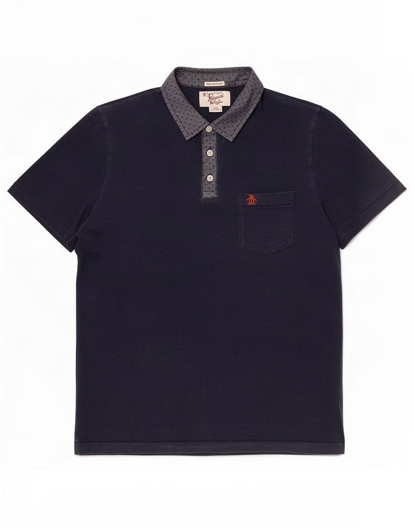 Camisa polo masculina Penguin Heritage Slim Fit grande azul marinho manchado