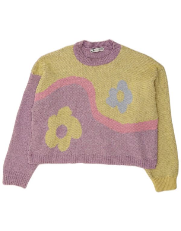 Suéter feminino Zara com gola redonda e ajuste solto Reino Unido 14 médio roxo
