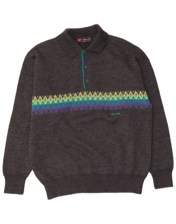 Il Granchio Suéter masculino com gola polo e gola polo cinza médio Argyle/Diamante