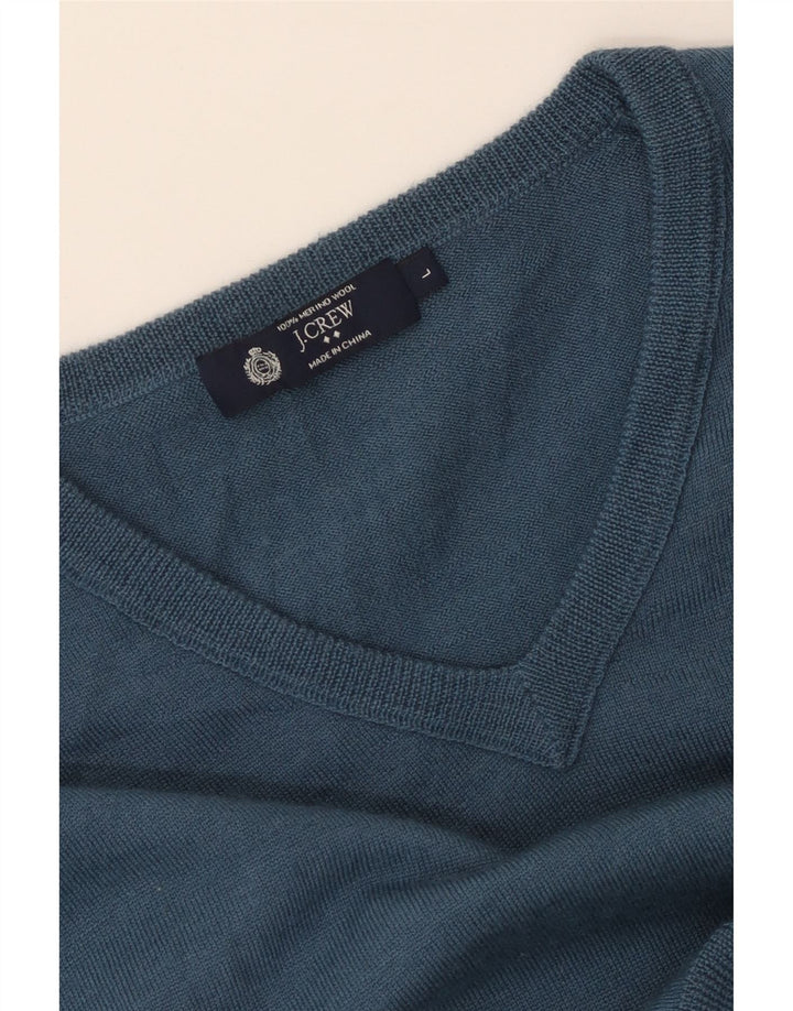 Suéter masculino J. Crew com decote em V grande lã merino azul