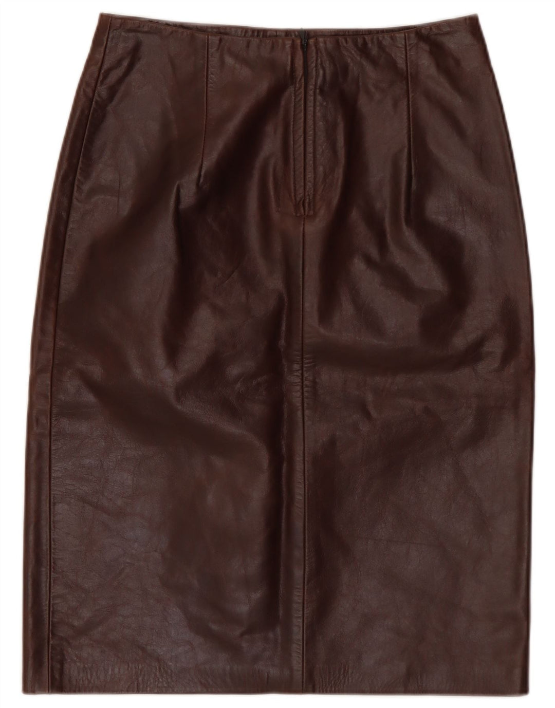 Saia de couro feminina vintage IT 40 pequena W28 couro marrom