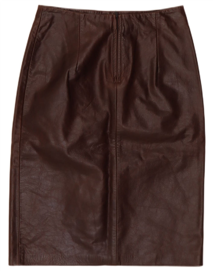 Saia de couro feminina vintage IT 40 pequena W28 couro marrom