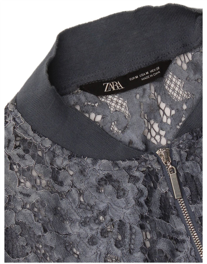 Zara Womens Crop See Through Cardigan Top UK 12 Médio Azul Floral