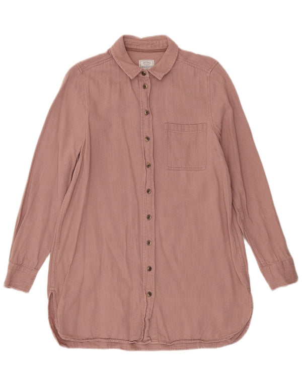 Camisa feminina de manga comprida Fat Face UK 10 pequena linho rosa