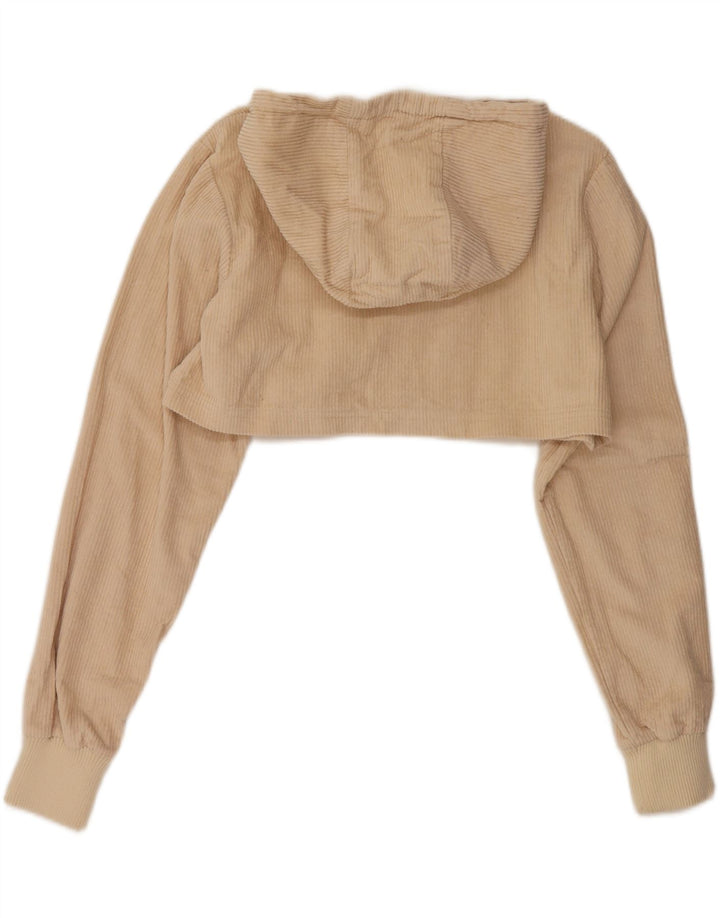 ELLESSE Womens Oversized Crop Hoodie Jumper UK 8 Small Beige Cotton Vintage Ellesse and Second-Hand Ellesse from Messina Hembry 
