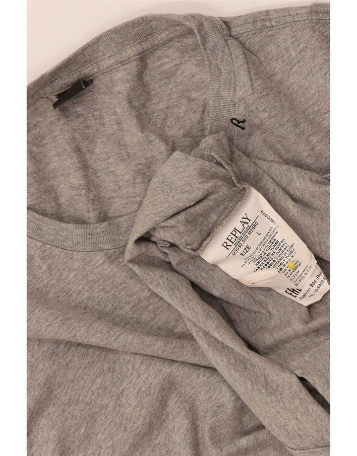 Camiseta masculina Replay grande algodão manchado cinza