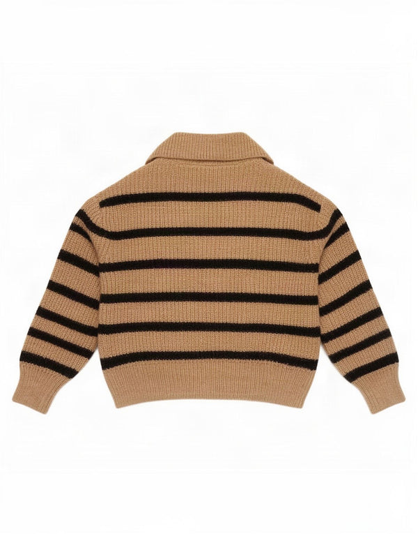 Suéter Zara Girls com zíper e gola 11-12 anos poliéster listrado bege
