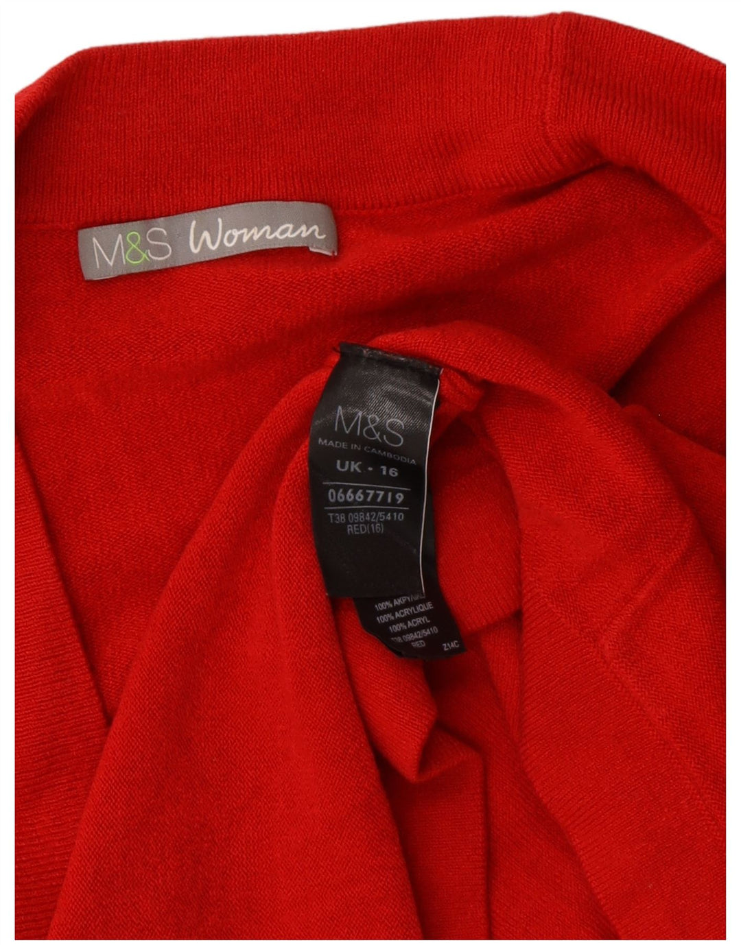 Suéter cardigã aberto feminino Marks & Spencer Reino Unido 16 grande acrílico vermelho