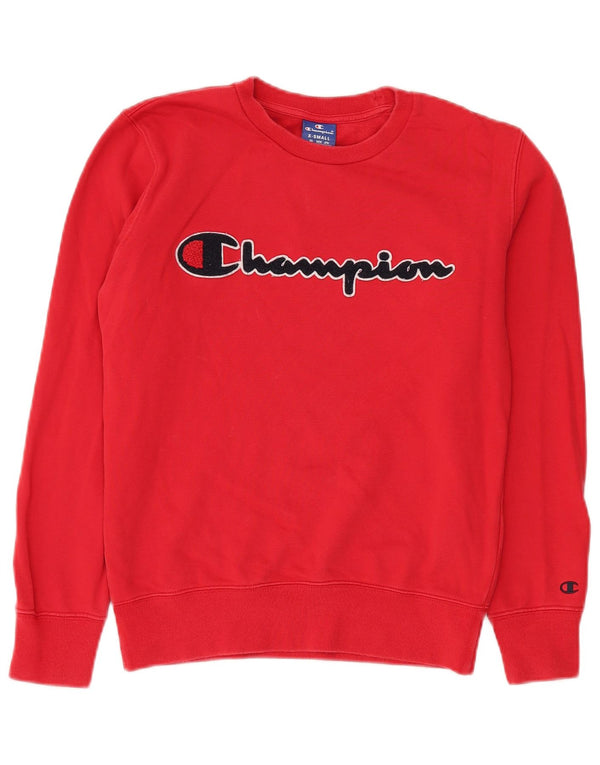 Champion feminino gráfico oversized moletom jumper UK 6 XS algodão vermelho