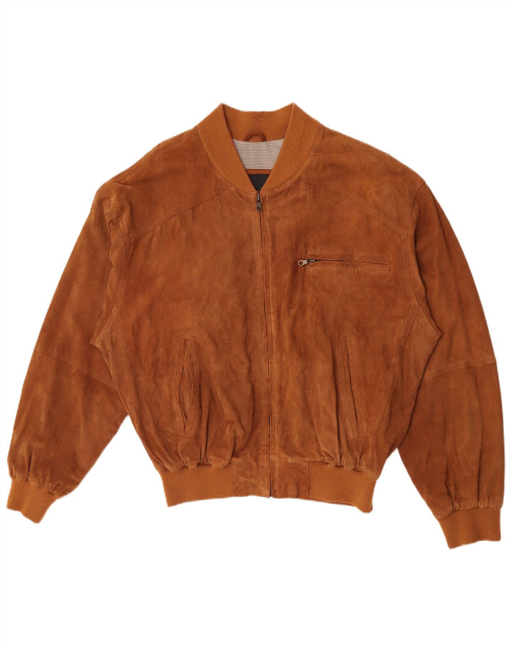 Jaqueta bomber masculina de camurça M. Flues Reino Unido 40 grande couro marrom