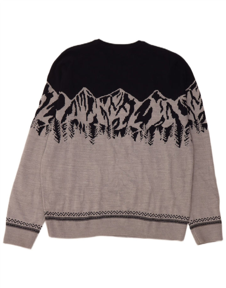 Suéter masculino Marks & Spencer com gola redonda grande bloco colorido cinza