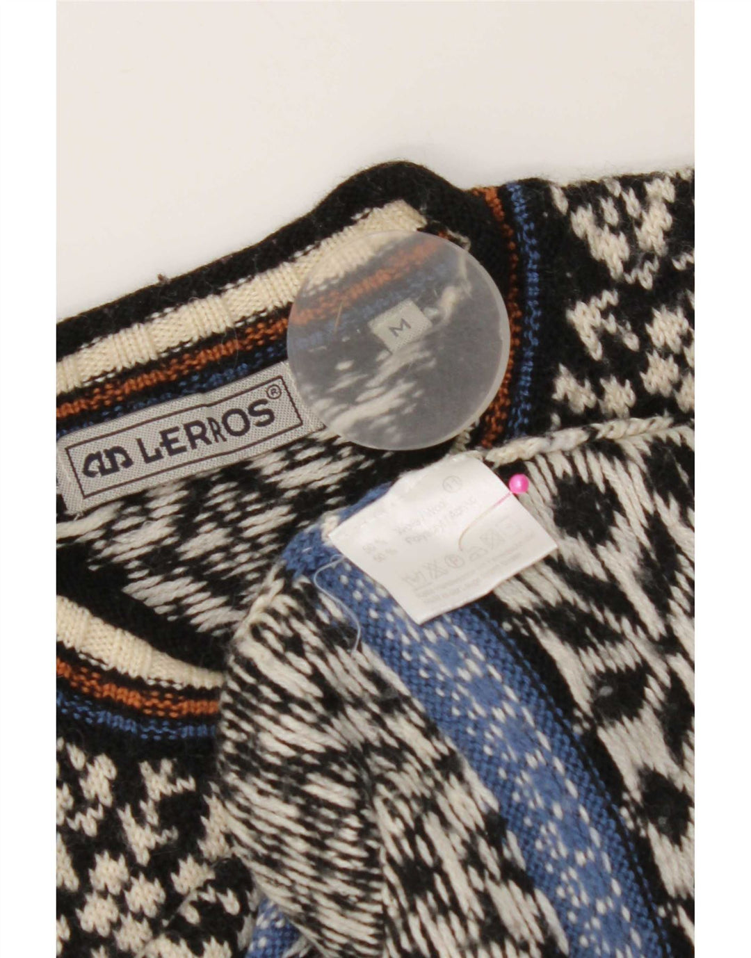 Suéter masculino Lerros com gola redonda, médio, preto, lã Fair Isle