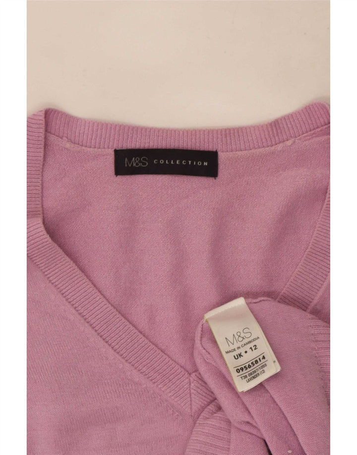 Suéter feminino Marks & Spencer com decote em V Reino Unido 12 acrílico roxo médio