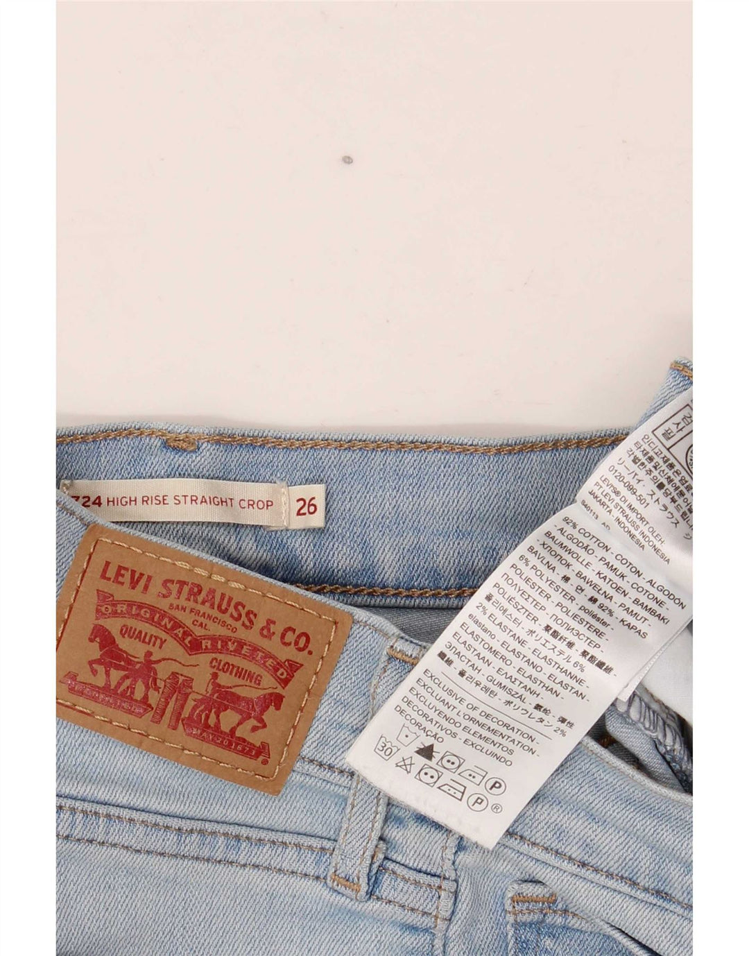 Shorts jeans feminino Levi's 724 cintura alta W26 pequeno algodão azul