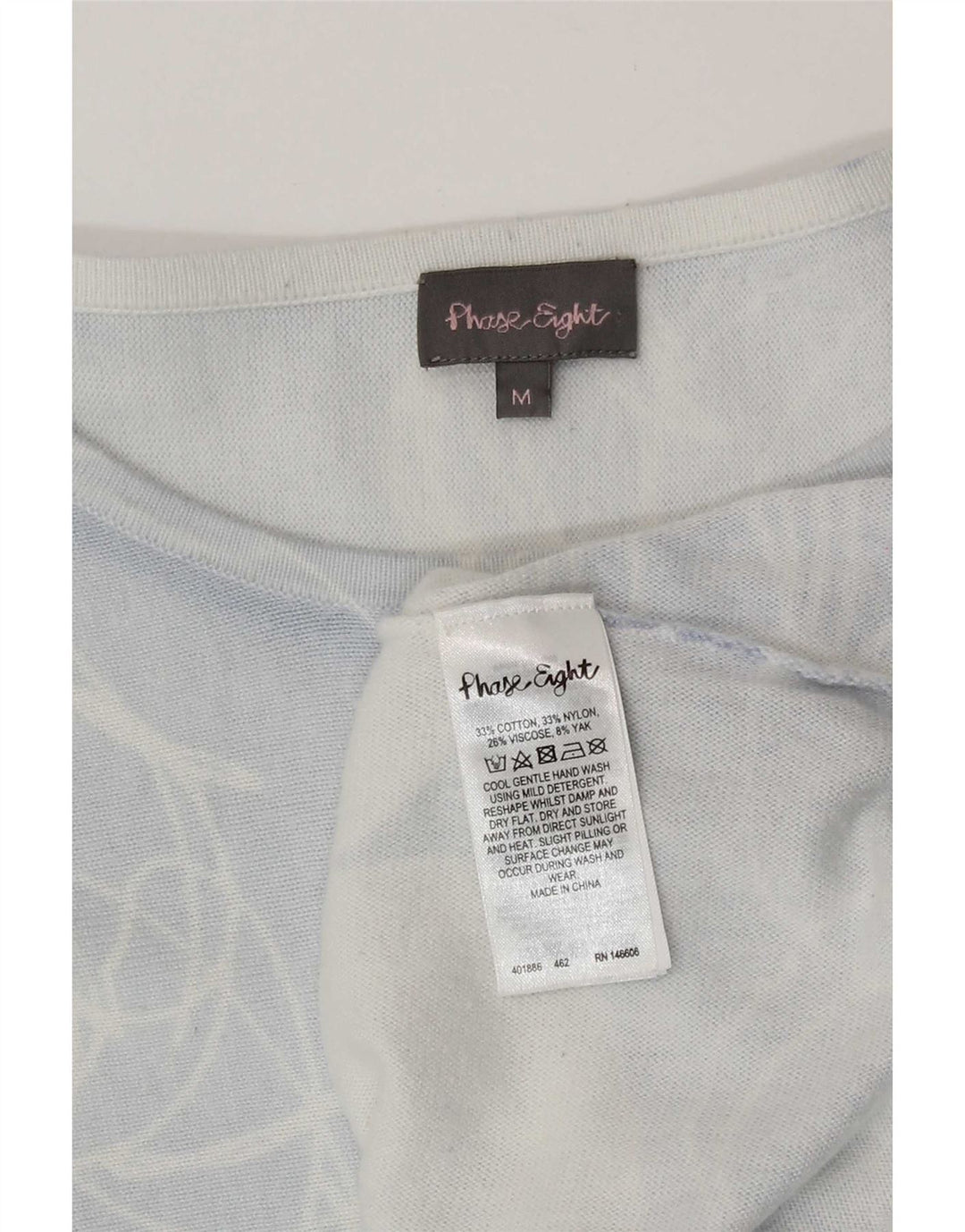Top feminino Phase Eight manga 3/4 Reino Unido 12 algodão floral azul médio