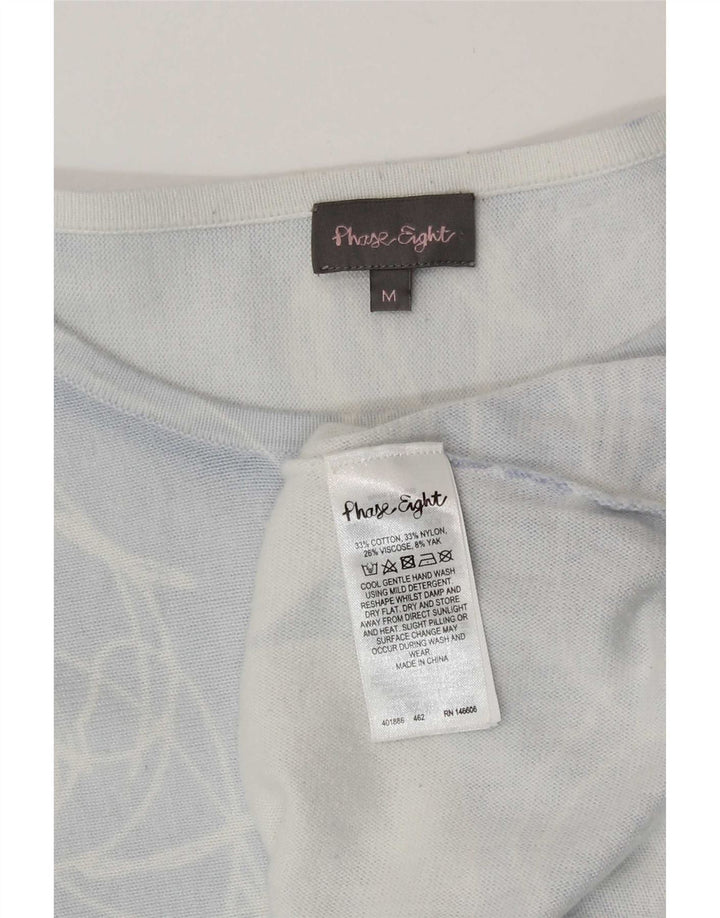 Top feminino Phase Eight manga 3/4 Reino Unido 12 algodão floral azul médio