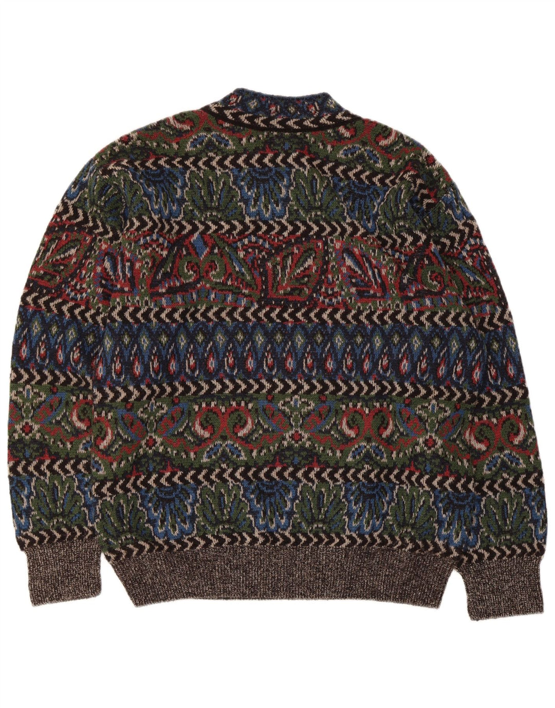Suéter vintage masculino com gola de tartaruga, grande lã geométrica multicolorida