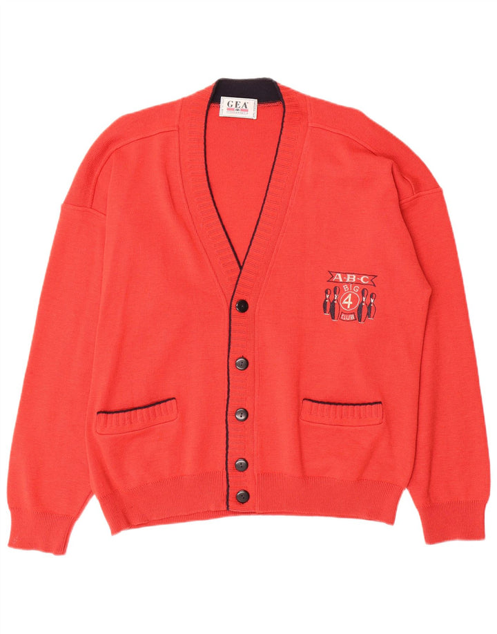 Suéter cardigã masculino vintage IT 50 lã vermelha média