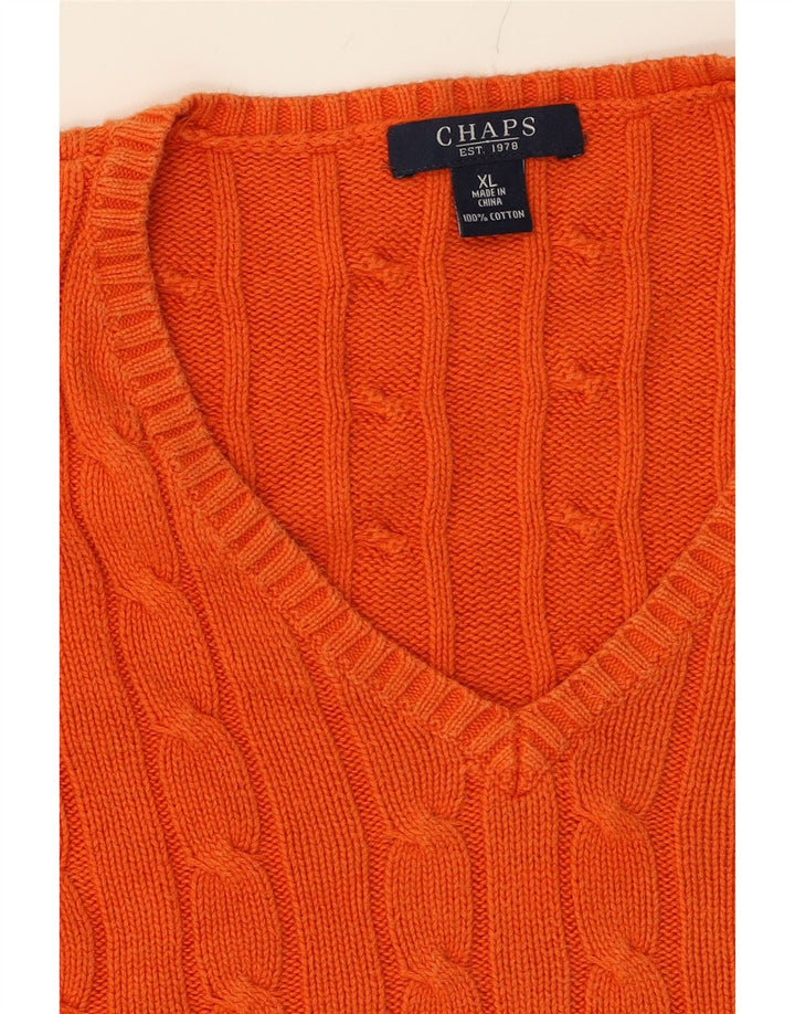 CHAPS Womens V-Neck Jumper Sweater UK 18 XL Orange Cotton Vintage Chaps and Second-Hand Chaps from Messina Hembry 