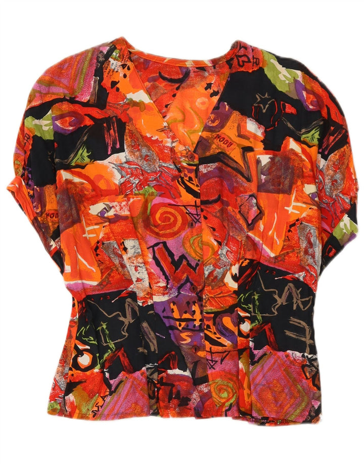 Blusa feminina vintage com estampa abstrata UK 10 pequena multicolorida