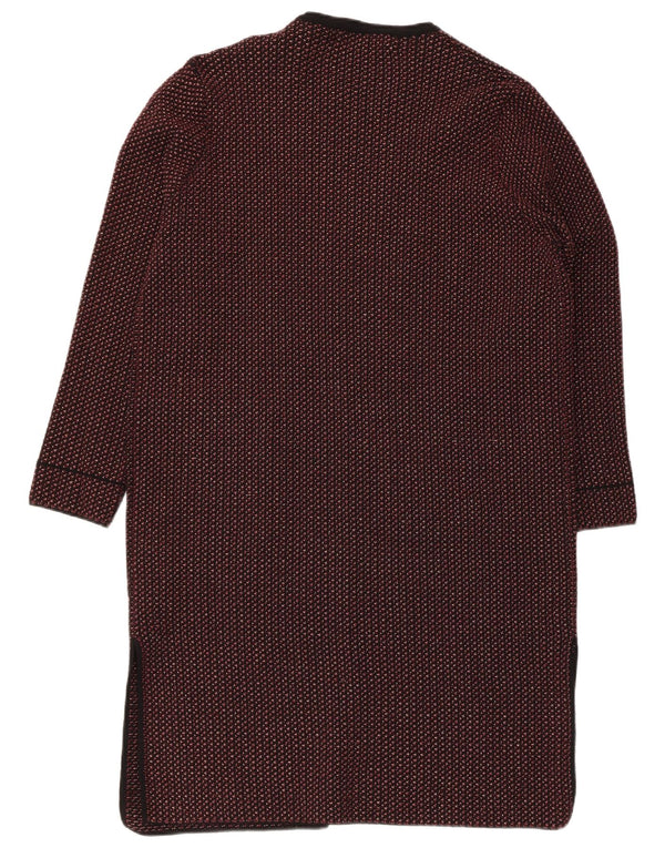 Suéter feminino Zara Longline Open Cardigan UK 14 Médio Vermelho Geométrico