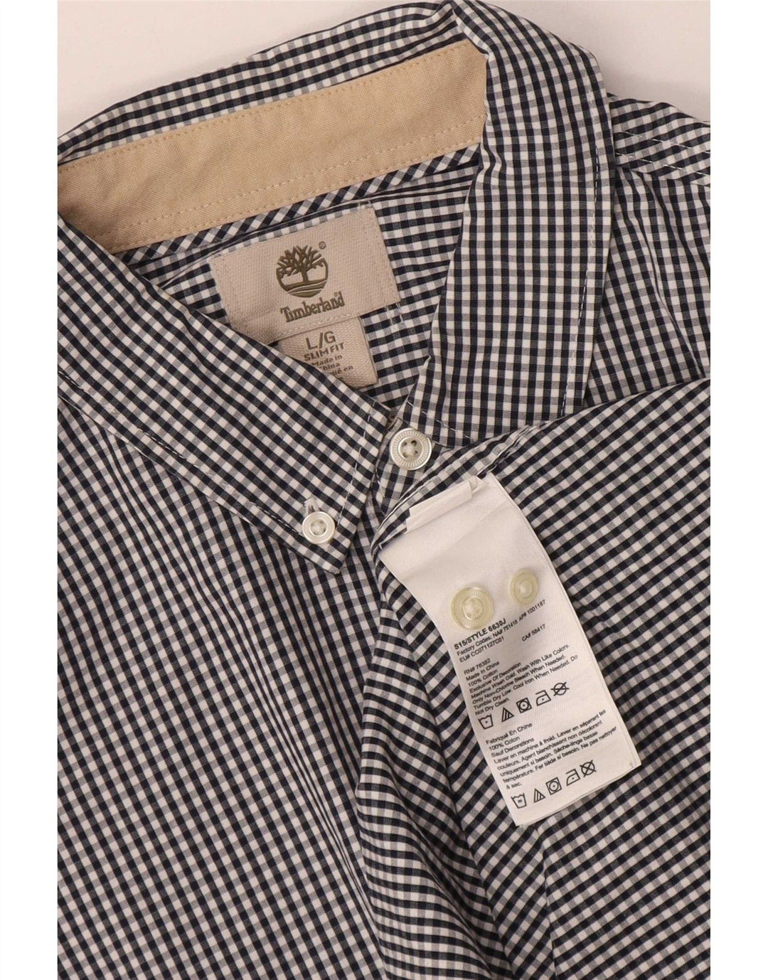 Camisa masculina Slim Fit Timberland grande algodão guingão azul marinho