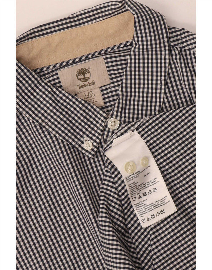 Camisa masculina Slim Fit Timberland grande algodão guingão azul marinho